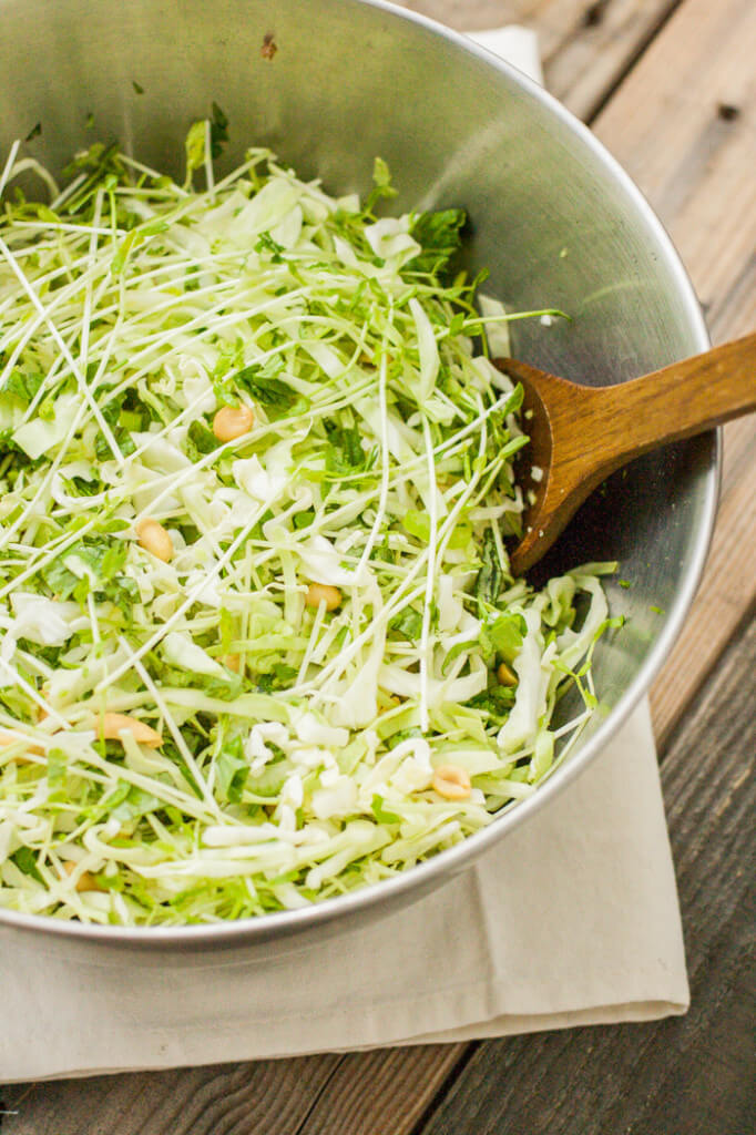 Cabbage & Pea Sprout Salad with Oriental Dressing (v, gf)