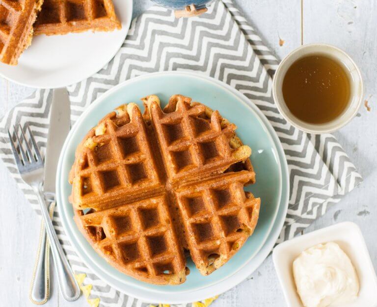 Cornmeal Honey Waffles With Whipped Honey Butter