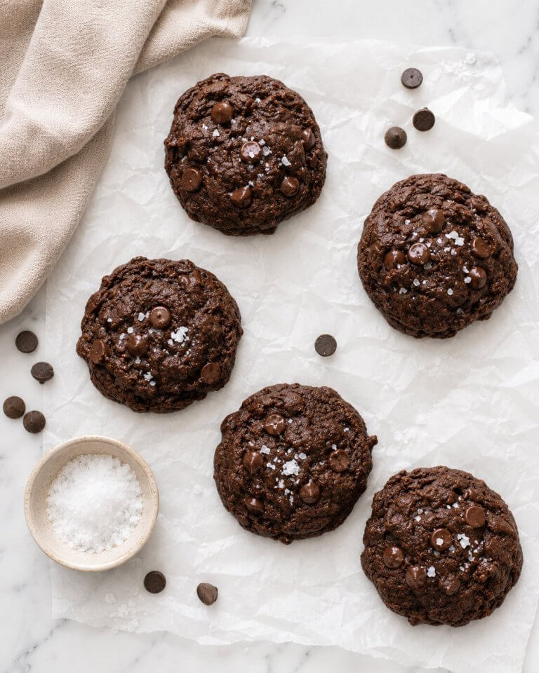 Vegan Caramel-Stuffed Double Chocolate Cookies